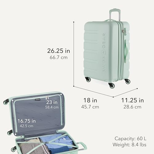 SwissGear 7366 Signature Hardside Expandable Luggage with Spinner Wheels, TSA Lock, Clearly Aqua, Checked-Medium 23-Inch - color: Clearly Aqua, size: Checked-Medium 23-Inch