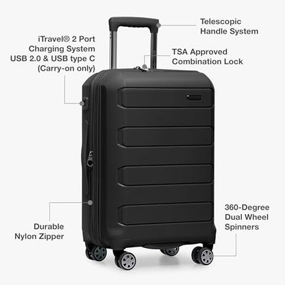 Traveler's Choice Pagosa Hardshell Expandable Luggage with Spinner Wheels, Black, 2-Piece Set (22/27) - color: Black, size: 2-Piece Set (22/27)