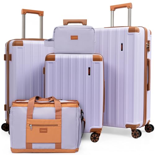 Cobens Luggage Sets 5 Piece, Suitcases with Wheels, TSA Lock, 20/24/28 Inch | ABS Hardshell Suitcase Set, Impact-Resistant Corners, Detachable 360° Wheels, Telescopic TPU Handle, Duffel&Toiletry Bag - color: Purple