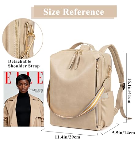 myfriday Large Travel Backpack Purse, Convertible, with Luggage Strap - color: Biege