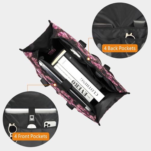 TOPDesign Utility Water Resistant Tote Bag with 22 Pockets, Zipper Closure - color: Baroque Carnation, size: Medium