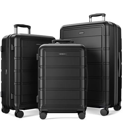 SHOWKOO G-Series Luggage set 3pcs, 100% PC Durable Hardshell Suitcase - color: Black, size: 3-Piece Set (20/24/28in)