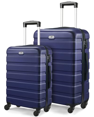 Suitour Hard Sided Luggage Sets 2 piece With Spinner Wheels,20"/24 inch Suitcases with Wheels TSA - color: Deep Blue, size: 2-Piece Set (20/24)
