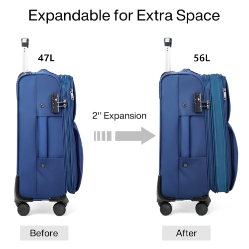 Hanke Carry On Luggage 22x14x9 Airline Approved with Garment Compartment - color: Blue, size: 20 Inch Carry on