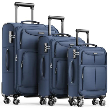 SHOWKOO Luggage Sets 3 Piece Softside Expandable Durable Suitcase Sets - color: Blue