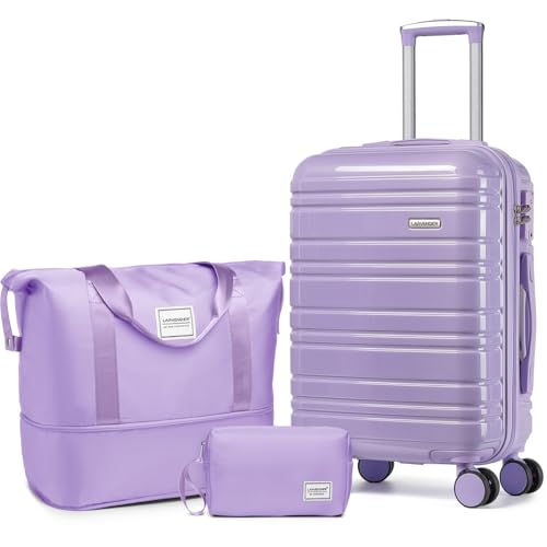 LARVENDER Carry on Luggage Sets 3 Piece, 20in Suitcase Set, Glossy Lavender - color: Glossy Lavender 20in, size: 3 Piece Set (20/DB/TB)