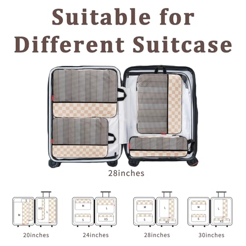 U+U 4 Set Compression Packing Cubes, Travel Organizers (Khaki Checkered) - color: Khaki Checkered, size: 4 Set