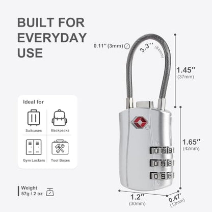 Luggage Locks TSA Approved 2 Pack, Small Padlock Combination, TSA Locks for Luggage, Travel Combo Padlock with Code for Suitcase, Backpack Zipper, Locker, Gun Case, Ammo Can (Black+Silver) - color: Black+Silver