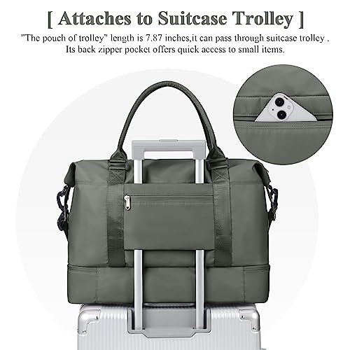 Travel Duffel Bag with Shoes Compartment, Weekender Bags for Women - color: A-Olive Green, size: Medium