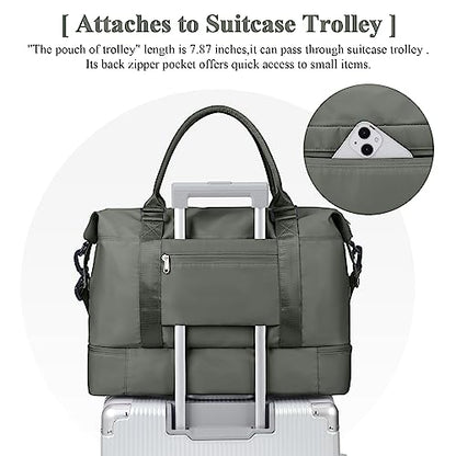 Travel Duffel Bag with Shoes Compartment, Weekender Bags for Women - color: A-Olive Green, size: Medium