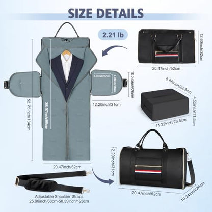 Geestock 2-in-1 Convertible Garment Bags for Travel with Shoe Pouch, Black - color: Black