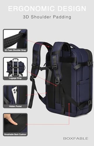 45L Travel Backpack with Vacuum Compression System Fits 16" Laptop | Expandable Carry On Backpack with Pump, Water Resistant, TSA Lock, Vacuum Backpack for Travel & Business - color: Blue