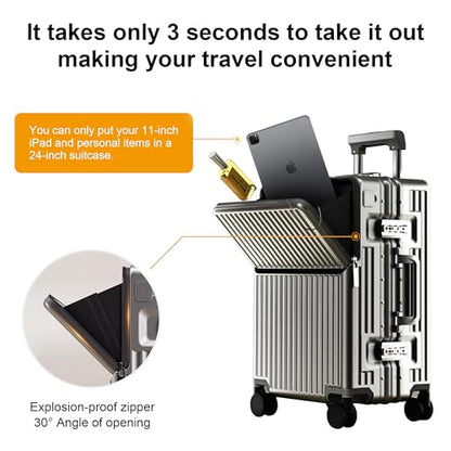 Carry on suitcase Zipperless Luggage,Polycarbonate Aluminum Hard Shell, Expandable Carry-On Suitcase with Spinner Wheels, 20 Inch Cabin - color: Dark Gray, size: 20 inch