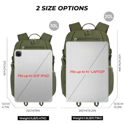 ArcEnCiel 10L/20L Mini X-Small Tactical Backpack MOLLE Daypack Gear Pack Camping Bag with Patch - color: Green, size: 10L