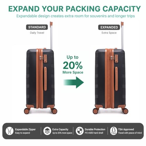 CONCEPTEN Expandable carry on Luggage 3 Piece Suitcases with Spinner Wheels - color: Black, size: 3 Piece