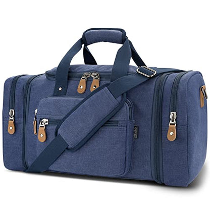 Gonex Canvas Duffle Bag, Expandable 60L Travel Overnight Weekender Bag - color: Blue, size: X-Large-60L (Without Shoe Compartment)