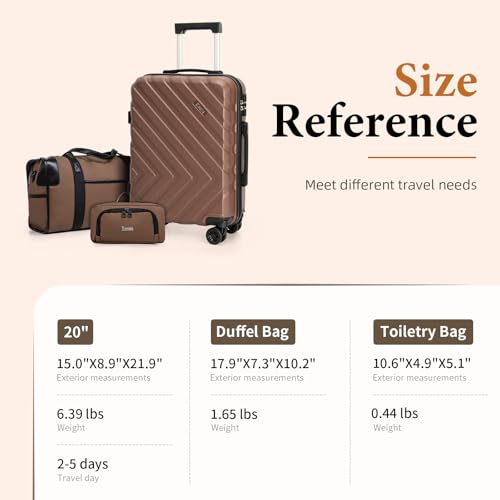 3 piece Carry on luggage 22x14x9 airline approved Brown - color: TeaBrown