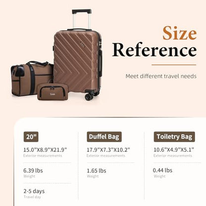 3 piece Carry on luggage 22x14x9 airline approved Brown - color: TeaBrown