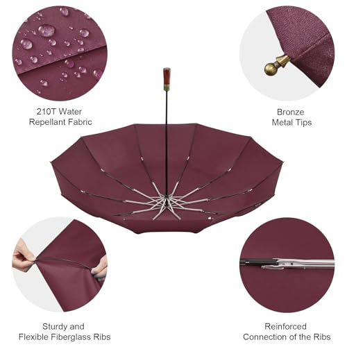 G4Free 54 Inch Large Windproof Golf Umbrella Compact Umbrellas for Rain - color: Burgendy