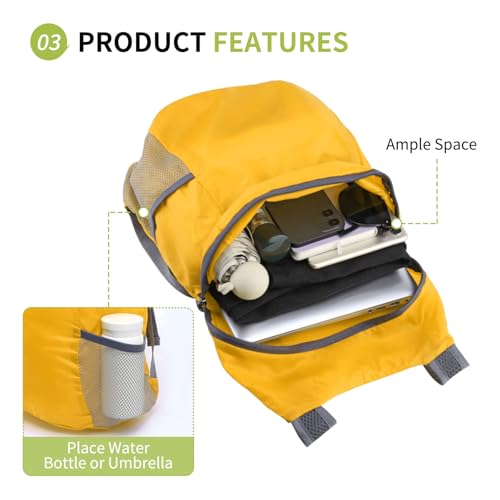 Ultra Lightweight Hiking-Daypack,Foldable Travel Packable Backpack - color: Yellow