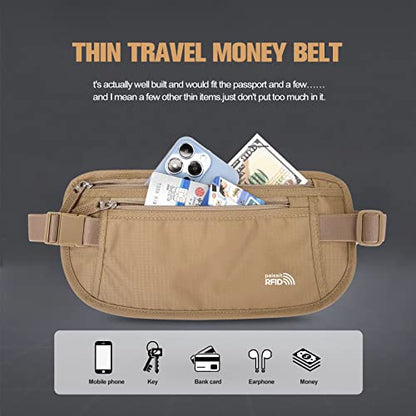 Unisex Money Belt with RFID Blocking Sleeves, Slim Passport Holder RFID Blocking Travel Essentials, Waist Pouch to Protect Cash, Beige & 6 Sleeves - color: Beige & 6 Sleeves, size: Medium