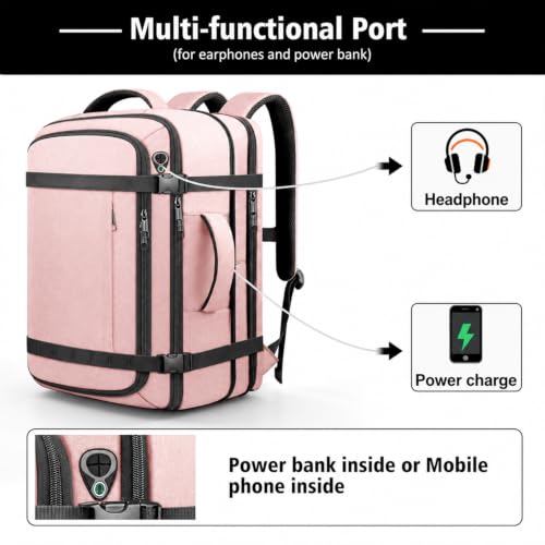 Expandable 1-7 DAYS Travel Backpack Anti Theft Water Resistant - color: Pink, size: 18.4inch - 23.2"x14.9"x9.4"(+3.5")