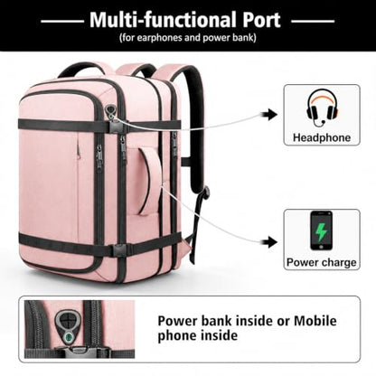 Expandable 1-7 DAYS Travel Backpack Anti Theft Water Resistant - color: Pink, size: 18.4inch - 23.2"x14.9"x9.4"(+3.5")