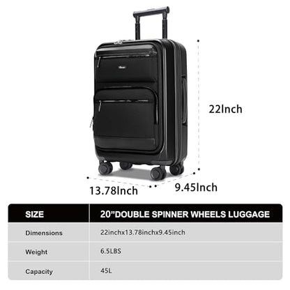 20 Inch Softside Suitcase with Spinner wheels, Carry on Luggage with & USB Port,Hybrid Soft Front & Hard Shell Large Checked Luggage with TSA Lock, Black - color: Black, size: 20 Inch