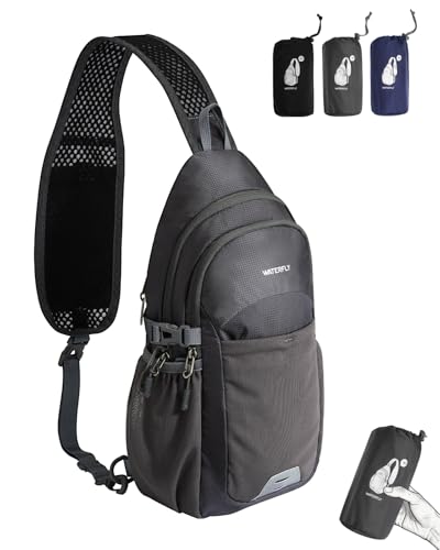 WATERFLY Packable Sling Bag RFID Travel Crossbody Backpack for Women Men - color: Gray