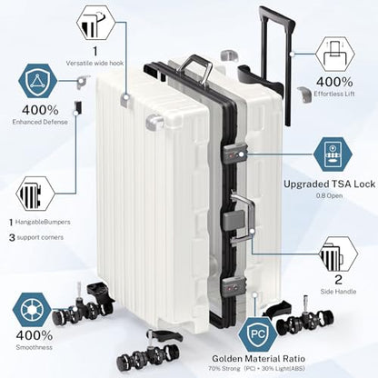 Krute Zipperless Luggage 28inch Checked Hard Shell Suitcases with Wheels - color: White, size: Large (28 Inch)