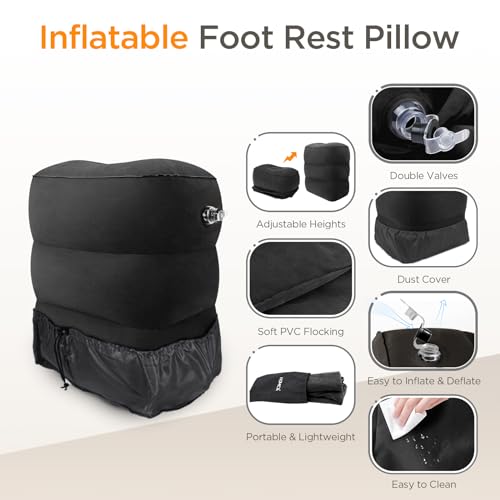 HOMCA Inflatable Travel Foot Rest Pillow for Airplane (2-Pack) - color: Black