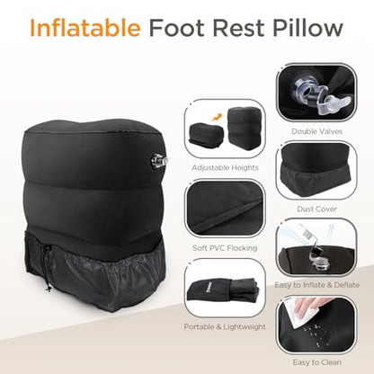 HOMCA Inflatable Travel Foot Rest Pillow for Airplane (2-Pack) - color: Black