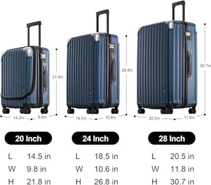 LEVEL8 Luggage Sets 3 Piece, Hardshell Suitcase with Wheels, 20/24/28 Inch - color: Blue, size: 3-Piece Set (20/24/28)