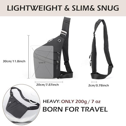 Anti Theft Crossbody Bags for Women Men, Multi-Pocket Shoulder Bag, Slim Sling Bags with 2 RFID Blocking Card - color: Left Shoulder-black
