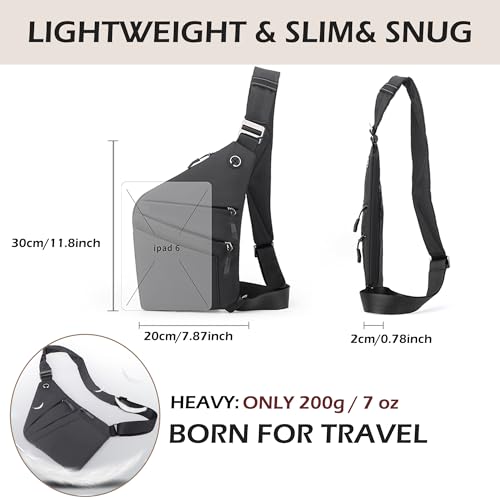Anti Theft Crossbody Bags for Women Men, Multi-Pocket Shoulder Bag, Slim Sling Bags with 2 RFID Blocking Card - color: Left Shoulder-gray