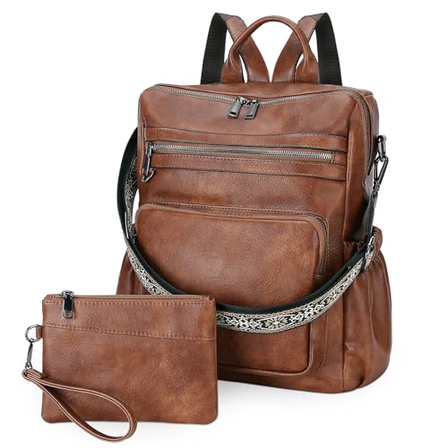 VX VONXURY Small Backpack Purse for Women, Faux Leather, Fit 9.7" IPad - color: Medium-brown Fits A4 Folder