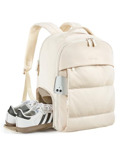 BAGSMART Travel Backpack for Women, Gym Backpack with Shoe Compartment - color: Beige