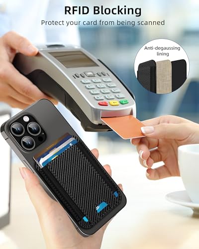 HiWe for MagSafe Wallet, 7 Cards Holder, RFID Blocking, Stronger Magnets - color: Carbon Fiber Wallet - Black Band