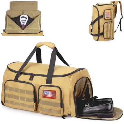 Duffle Bag for Men,55L Convertible Tactical Garment Bag for Business Trips - color: Brown