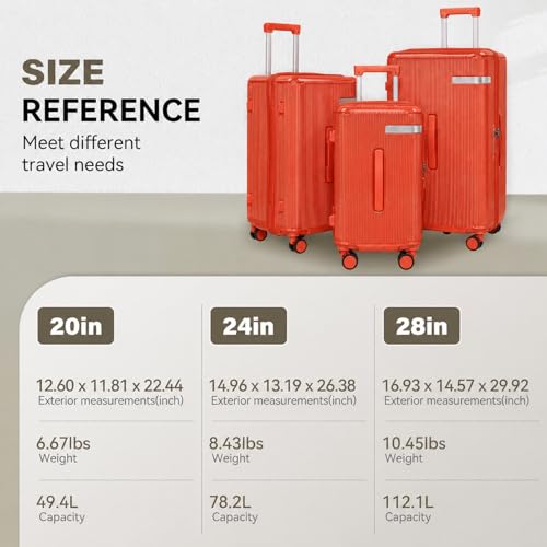 3 Piece Luggage Set with Spinner Wheels Cup Holder, Orange - color: Orange