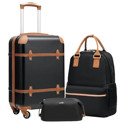 Coolife Luggage Set, PC Hardside, TSA Lock, 3-Piece, Black(BP/TB/20) - color: Black, size: 3 Piece Set (BP/TB/20)