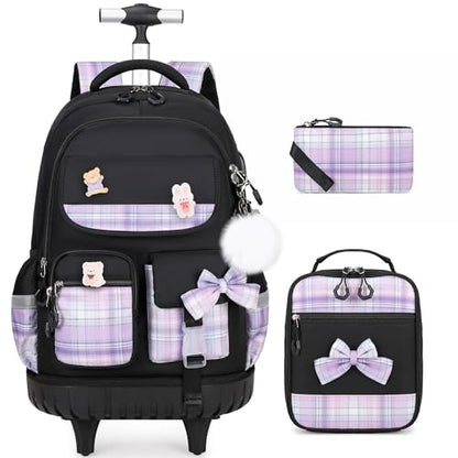 ACESAK Rolling Bow Backpack for Girls with Lunch Bag & Pencil Pouch - color: Black