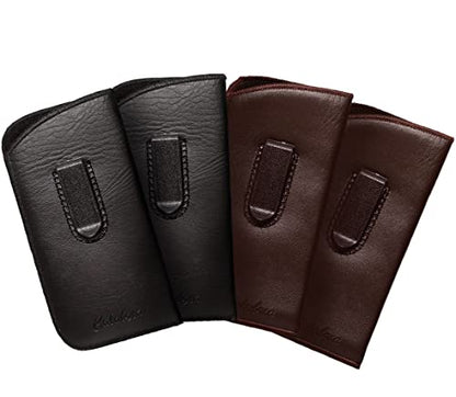 Calabria Slim Faux Leather Eyeglass Case Soft Slip-In Design [Black - 3 Pack] | Compact Protective Pouch | Soft Case for Glasses | Lightweight Sunglass Storage - color: Black (3-pack)