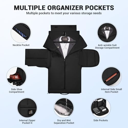 DEVPNR Rolling Garment Bags for Travel 59L, Black - color: Black