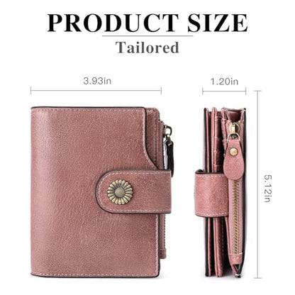 FALAN MULE Small Wallet for Women Leather Bifold Compact Small Womens Wallet with RFID Blocking - color: Rouge pink
