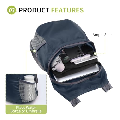 Ultra Lightweight Hiking-Daypack,Foldable Travel Packable Backpack | 20L Foldable Bag for Camping Cycling Outdoor,Day Pack for Men Women,Navy Blue - color: Navy Blue