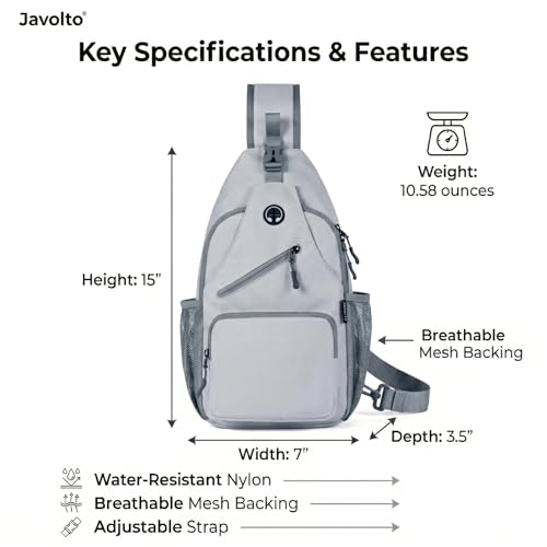 Javolto Crossbody Sling Bag,Small Backpack Men,Hands-Free Shoulder Daypack - color: Light Gray