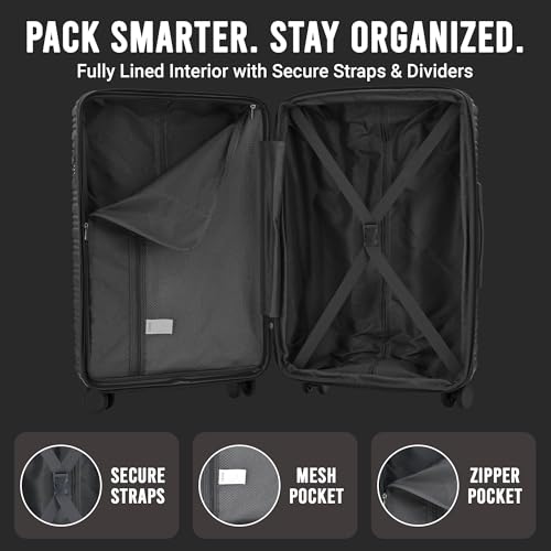 IZOD Romeo 3 Piece Hardside Expandable Luggage Set with Spinner Wheels - color: Black, size: 3 Piece Set