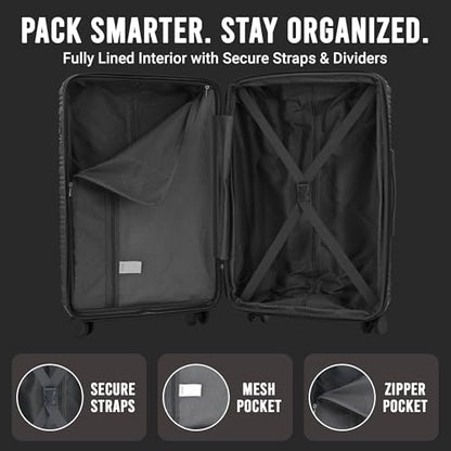 IZOD Romeo 3 Piece Hardside Expandable Luggage Set with Spinner Wheels - color: Black, size: 3 Piece Set