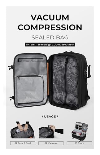 AirVault Vacuum Seal Travel Backpack 60L with Expandable HyperSeal Air Compression Vacuum System Water Resistant TSA Lock (Vacuum Pump Included, Gray, 60L) - color: Gray